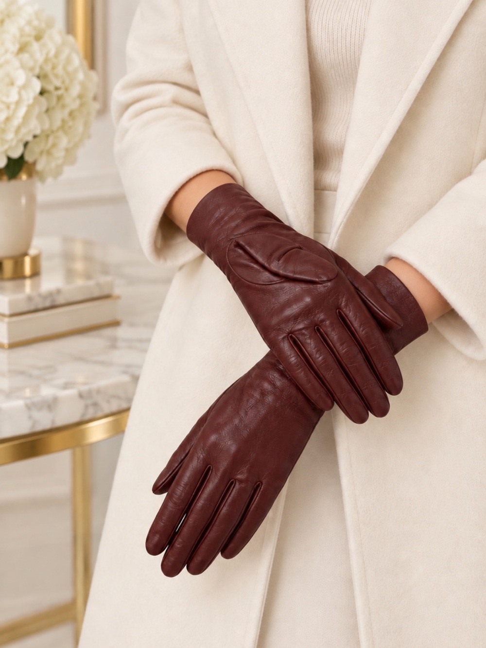 Beautiful Lord & Taylor Women's Burgundy Leather Dress Gloves❤️0/S.